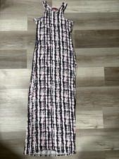 Boohoo Women’s Pink Black Tie Dye Sleeveless Maxi Dress Size 12 Bodycon Stretch