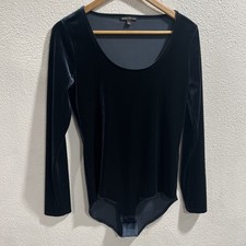 J. Crew Mercantile Womens Blue Velvet Bodysuit Long Sleeve Scoop Neck Size L