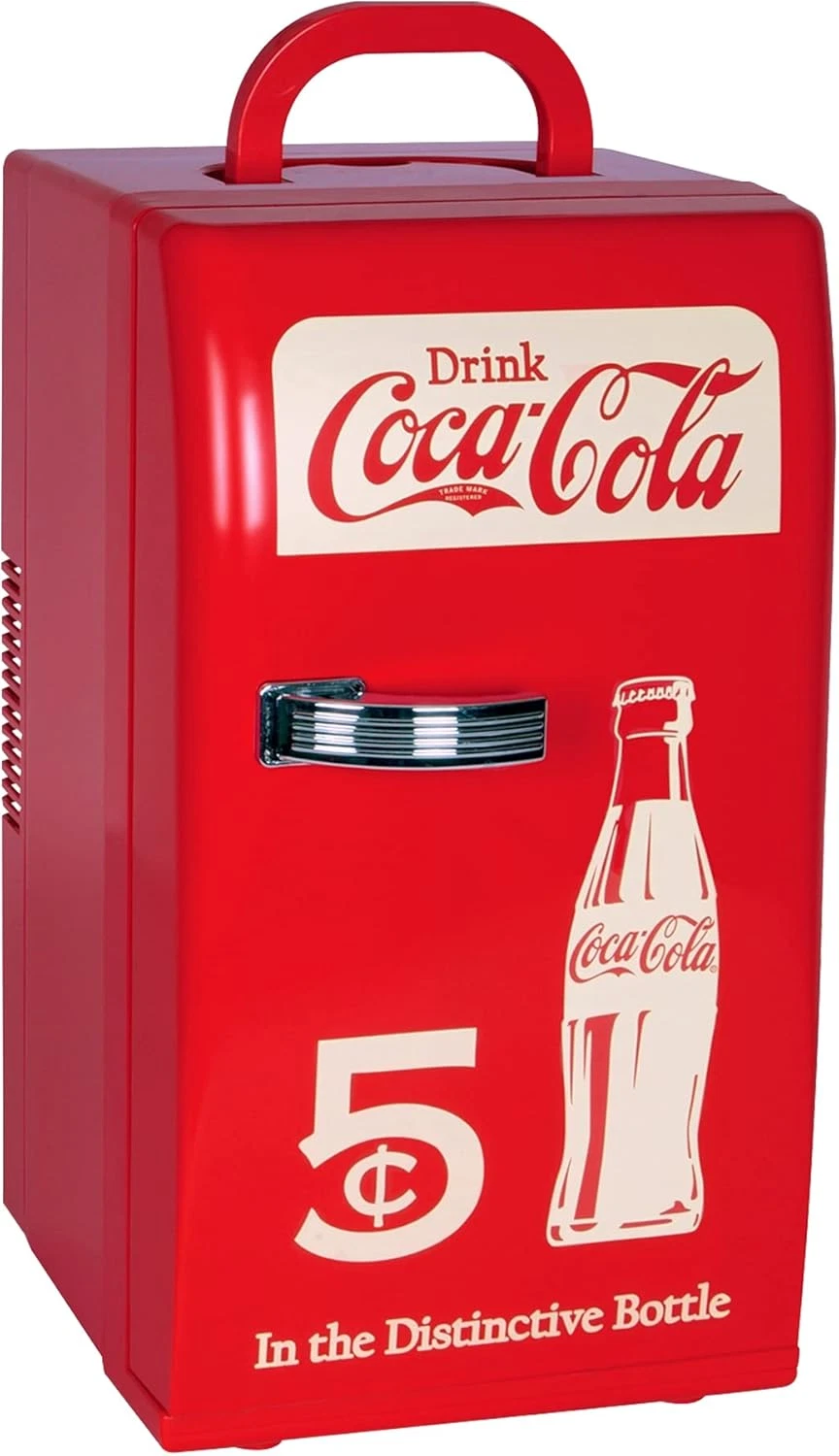 Coca Cola Mini Fridge - Portable 18 Can Cooler for Home & Car Use