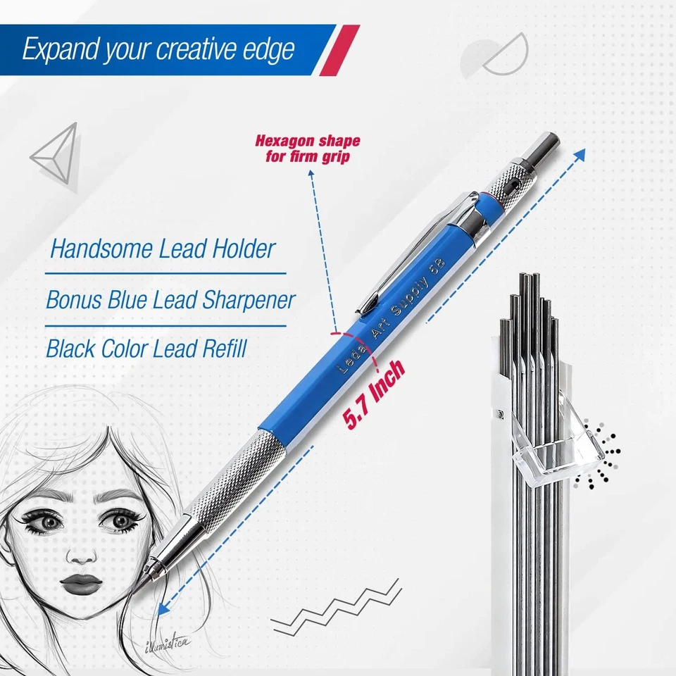 Juego de lápices de dibujo mecánico Leda Art 2,0 mm con recarga de plomo de 12 piezas y 1 Foto 2 de 4