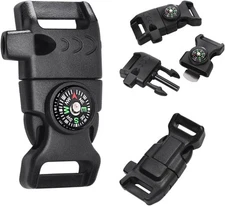 5/8 Inch Compass Flint Scraper Fire Starter Whistle 5/8"(15mm), 5Pack Black 