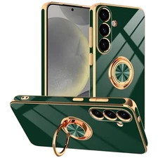 Slim Green TPU Case for Galaxy S25 Plus with Ring Stand & Magnetic Car Mount