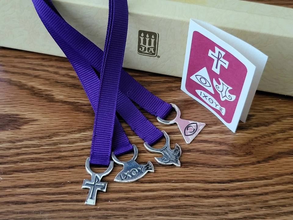 Vtg James Avery Sterling Silver 3 Purple Ribbons Bible Bookmark w/ Box & Insert Foto 3 de 4