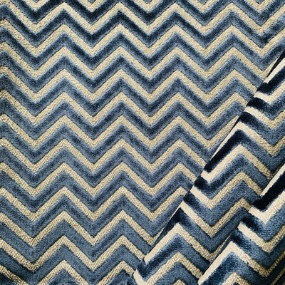 Clarke & Clarke Samt Gardinenstoff PRISMA ~ MARINE ~ 0,85m ~ Zick Zack Design