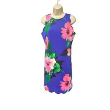 Vince Camuto Sheath Dress 6 Blue Pink Floral Scalloped Hem VC8M6373 Sleeveless