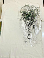 Skull Graphic Shirt Mens Medium White All Over Print IML Tee Honor Goth New WT
