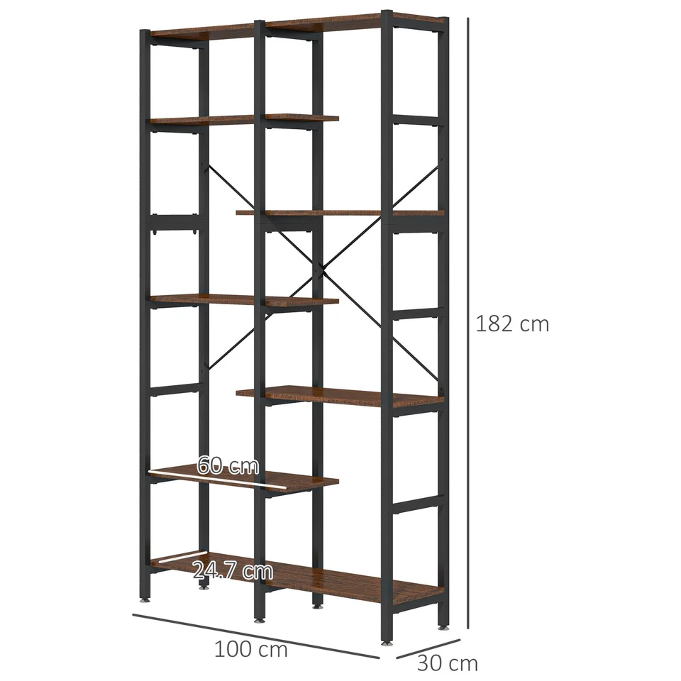 HOMCOM Scaffale Libreria da Parete in Legno e Metallo Nero Stile Industriale - Immagine 4 di 4