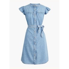 NWT J. Crew 14 Ruffle-sleeve Denim Mini Dress English Blue Wash