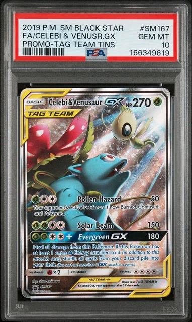 Pokémon TCG Celebi & Venusaur GX Sun & Moon SM167 Holo Promo Card PSA 10