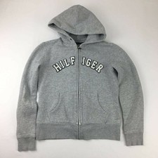 Tommy Hilfiger Girls Hoodie Gray Heathered Full Zipper Pockets Spell Out M