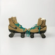 Vintage 80's Nike Tan Suede Roller Skates & Wheels Sunlite Plate w Swoosh Size 7
