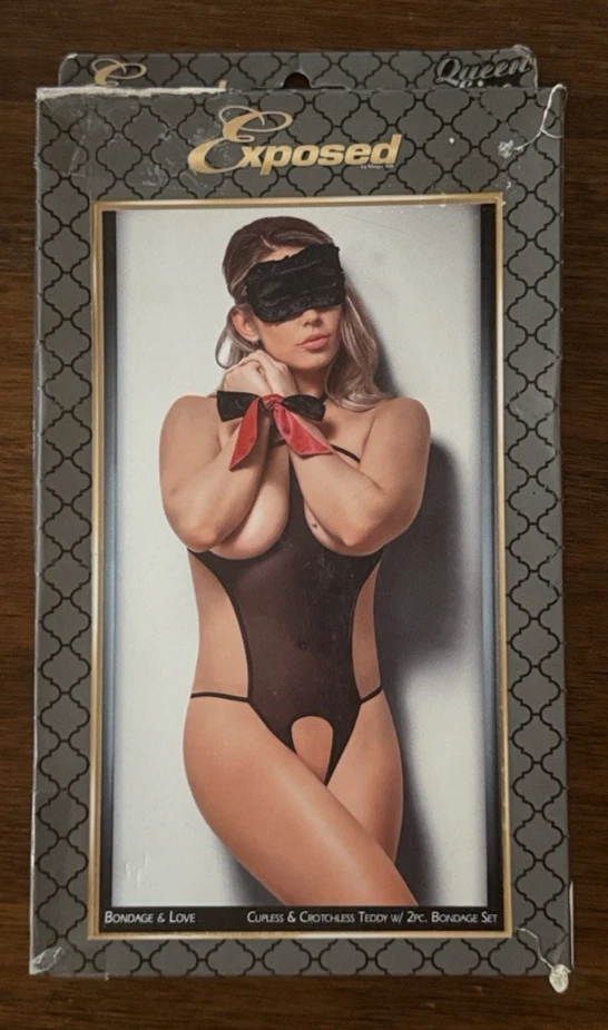 Peluche de malla transparente de seda mágica expuesta con juego de bondage de 2 piezas - L212 negro - tamaño queen Foto 3 de 4