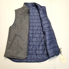$395 NEW Hagen Carmel Wool Poly REVERSIBLE Zip Vest Men's SMALL S Navy Blue Gray