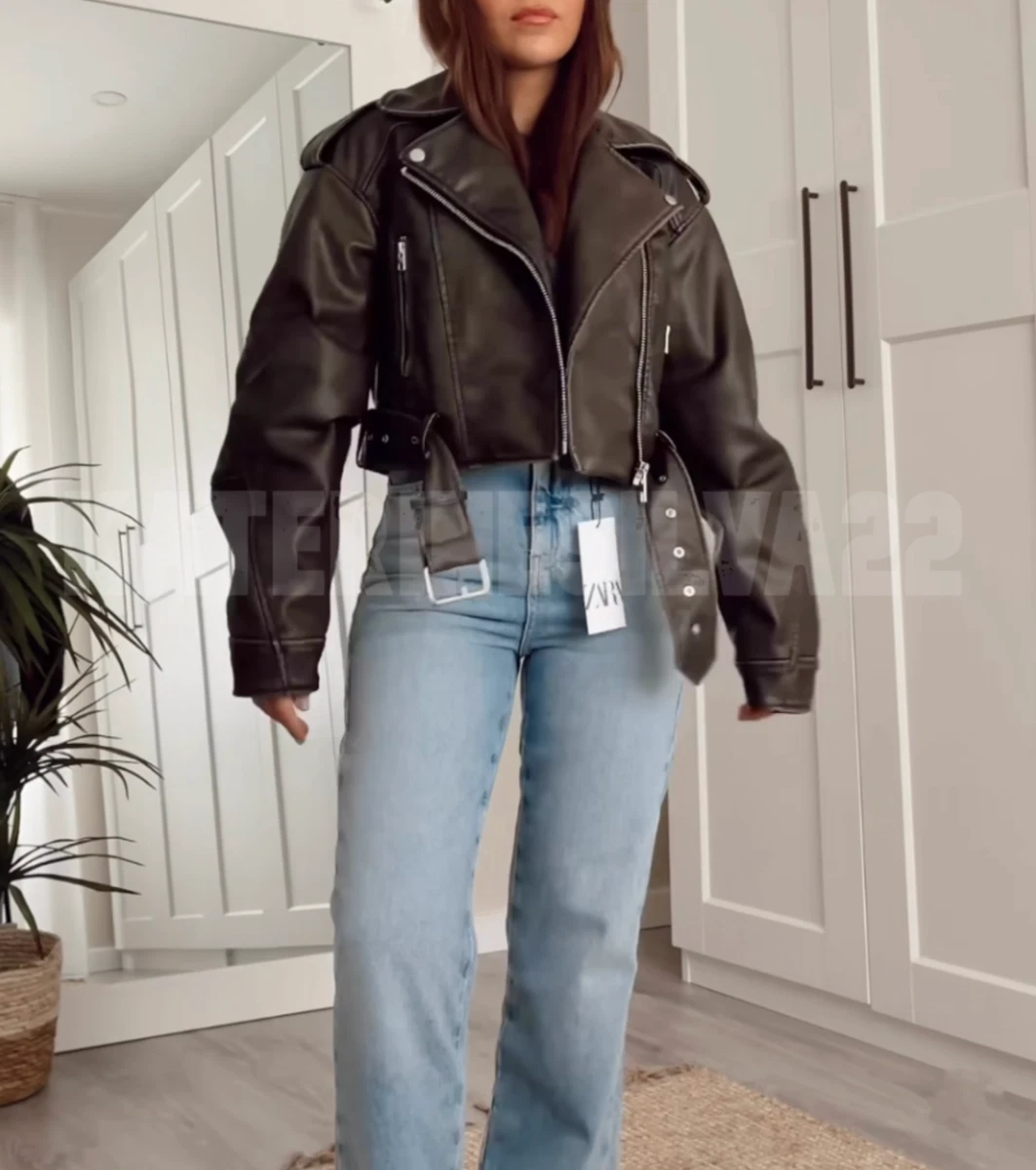 ZARA NEW WOMAN SS23 CHARCOAL FAUX LEATHER JACKET REF:4341/826 | eBay