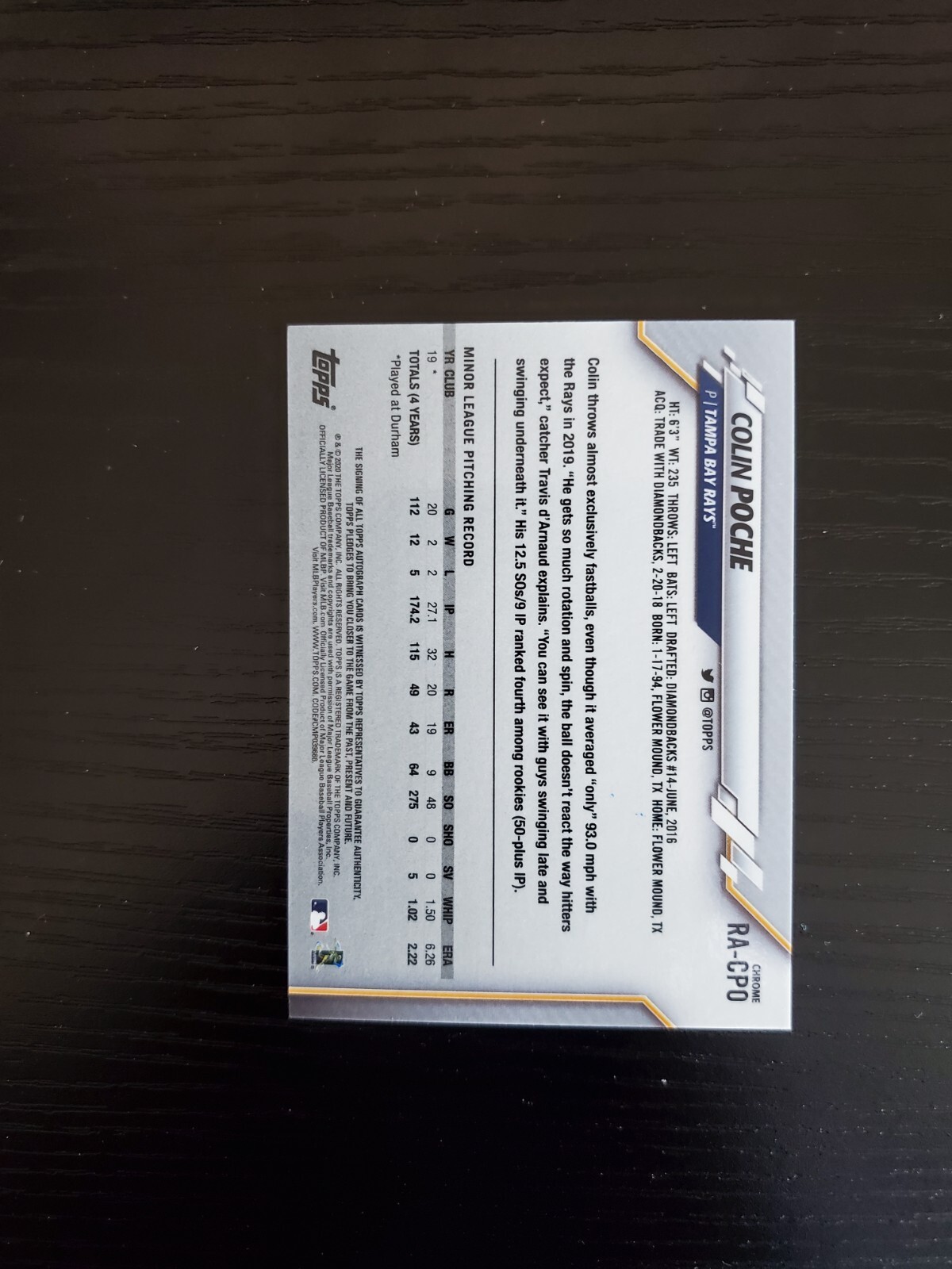 Real Rc Card Numbers Colin Poche - 2020 Topps Chrome Autograph ON-CARD AUTO RC | eBay