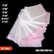 Clear Self Sealing Cellophane Bags Cello Tape Peel Plastic Poly Bags Reusable US