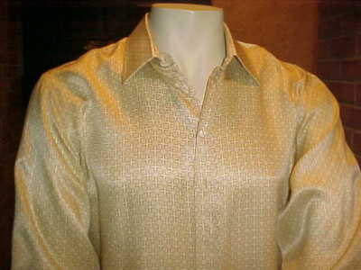 VINTAGE MENS GERLIN 100% SILK SHIRT MADE IN ITALY GEOMETRIC PRINT BEIGE SIZE LG.