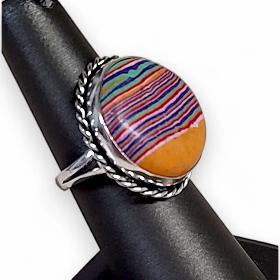 Anillo de ley 925 de calsílice arco iris para dama talla 8 hecho a mano Foto 4 de 4