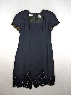 Vintage Liz Claiborne Women's Dress Size 8 Black Short Sleeve Sheath Lace Trim Vintage Liz Claiborne Women's Dress Size 8 Black Short Sleeve Sheath Lace Trim