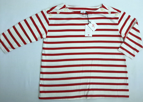NWT The Nines by Hatch Women's Maternity S Small Top Red Striped 3 Button Neck - Picture 3 of 11