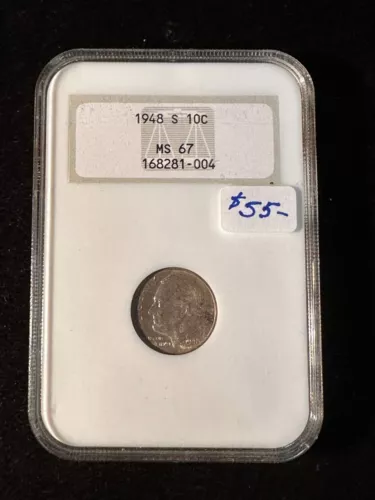 1948 S ROOSEVELT DIME NGC MS 67 004