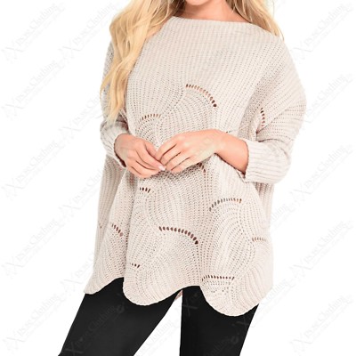 NEU DAMEN MUSCHEL SAUM PULLOVER KLEID DAMEN KLOBIG STRICK ÜBERGRÖSSE PASSFORM LANG AUSSEHEN TOP