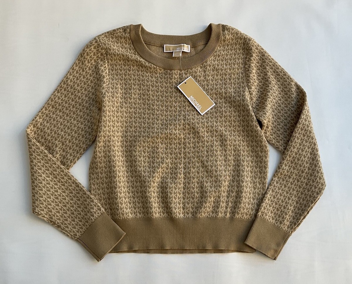【送料&関税込】Michael Kors Round Neck Plain Sweater NWT Michael Kors MK Print Logo Sweater Crew Neck Knit Khaki