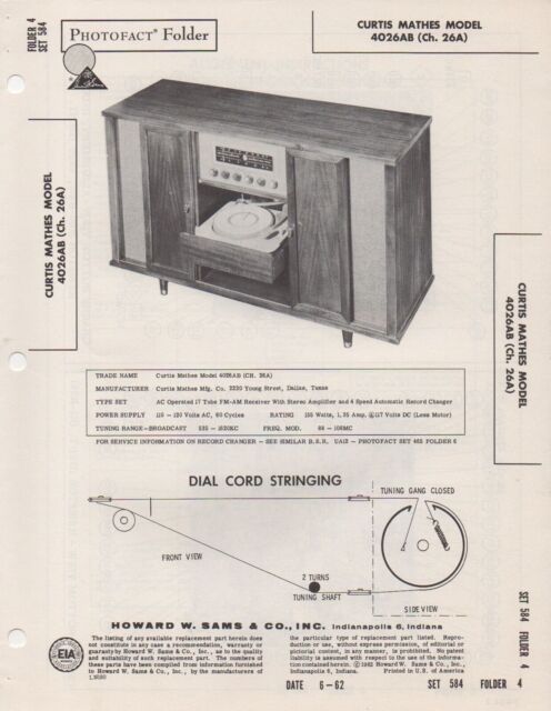 1962 CURTIS MATHES 4026AB RADIO PHONOGRAPH AMPLIFIER SERVICE MANUAL