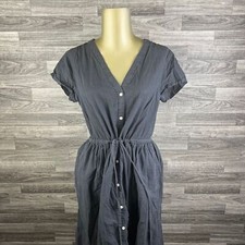 GAP Button Front V-Neck Stretch Tie Waist Black Shirt Dress Women's Size 04