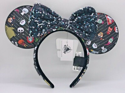 Disney MINNIE Ear Headband Loungefly - NIGHTMARE BEFORE CHRISTMAS w/Sequined Bow