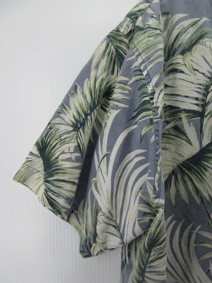 VINTAGE Structure Shirt Men XL Blue Linen Hawaiian Button Up Camp Floral Aloha * - Image 3 of 4