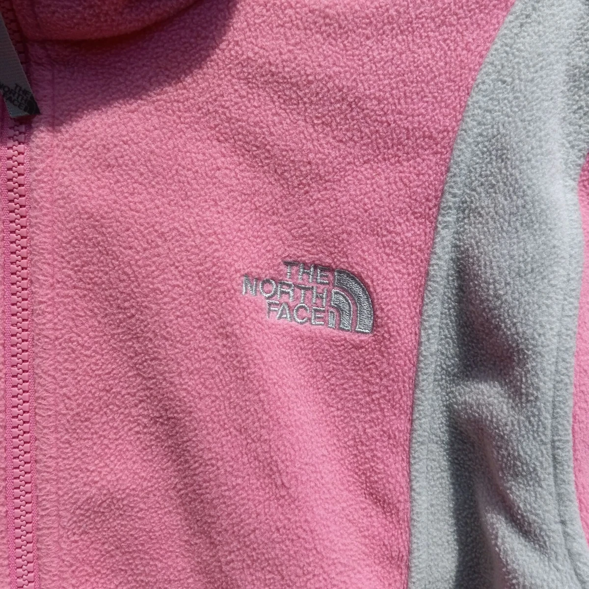 Girls North Face Pink Gray Full Zip Fleece Jacket Size Youth
