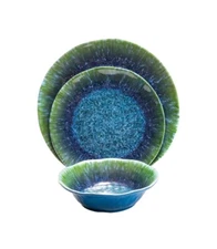 Melamine Dinnerware Set 3 PCS Teal Turquoise Tableware Plates Bowl Blue Green