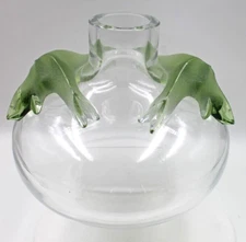 Lalique Crystal Art Glass Saghir BIG Vase Applied Green Frosted Dolphins Fish 8”