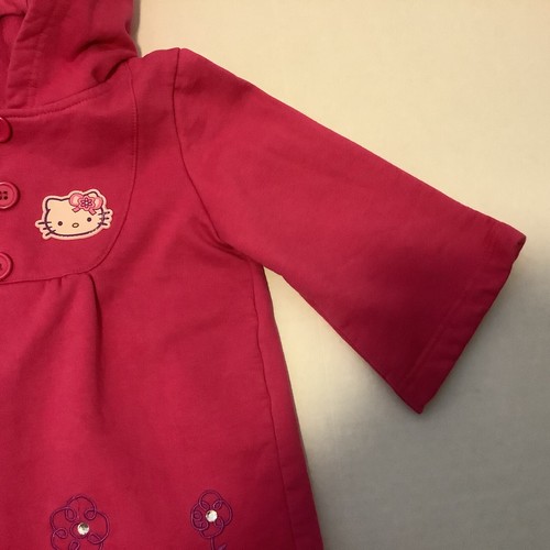 Hello Kitty Pink Hoodie Coat Dress Size 5 Button Up Logo Sequin Flowers Sanrio - 第 11/19 張圖片