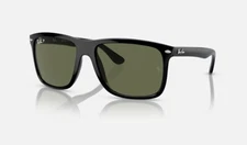 Ray-Ban Boyfriend Two Polished Black/Crystal Green Polarized 60 mm Sunglasses