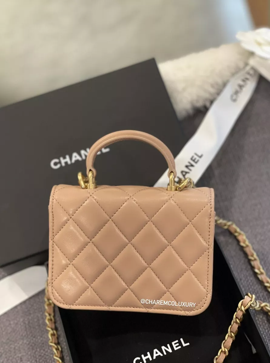 🦄 21K CHANEL Small Beige Mini WOC Wallet On Chain Card Coin Flap Handle Bag