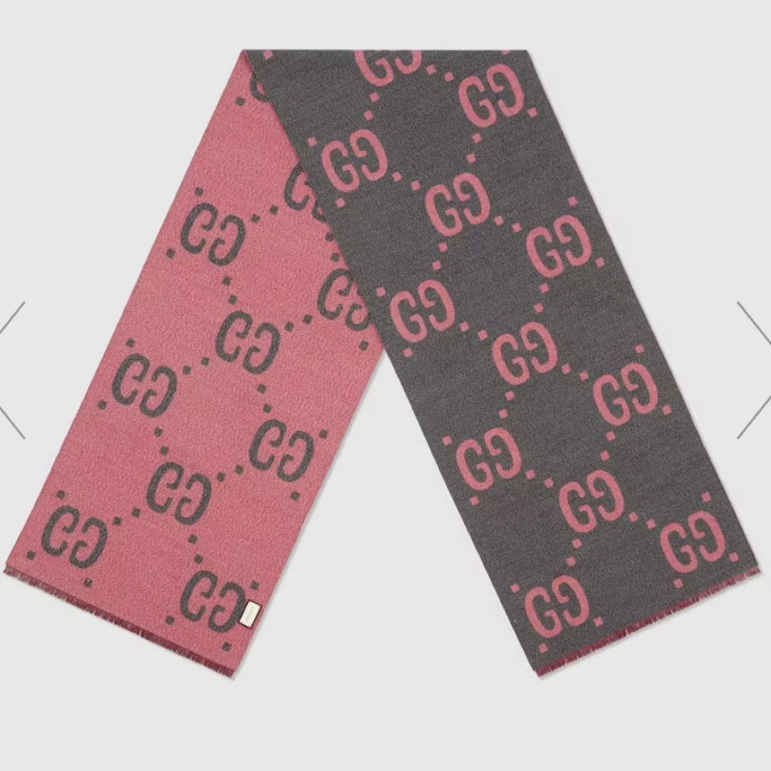 GUCCI GG Foulard Jacquard Laine Soie Gris avec Boîte, Logo Imprimé Créateur