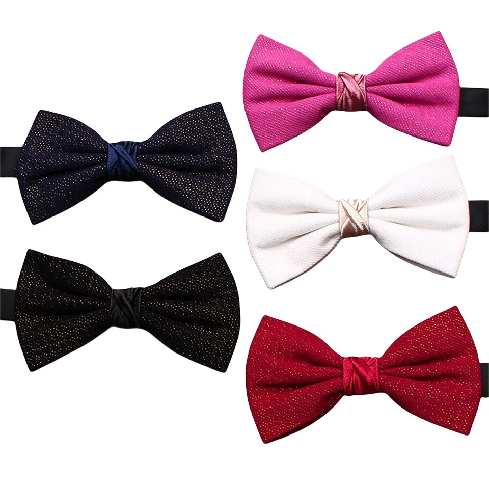 Pajarita de sarga de color liso preatada de hilo dorado brillante para hombre LE23086 Foto 3 de 4