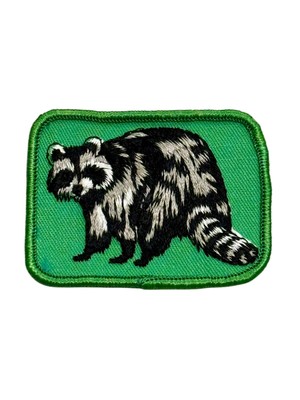 Vintage 1970s Green Raccoon Wildlife Patch by Voyager