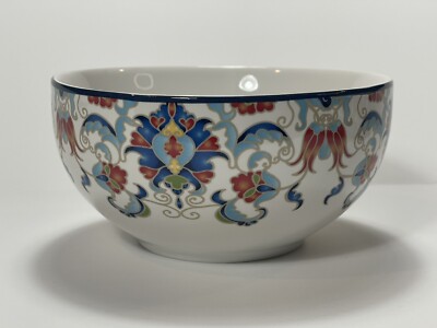 222 Fifth Tunisia Porcelain Floral Blue Soup Bowl
