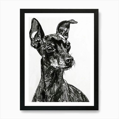 Miniatur Pinscher Hund Linie Skizze gerahmtes Wandbild Poster Leinwanddruck Bild