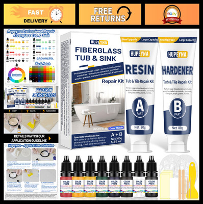 Fiberglass & Bathtub Repair Kit for Tile, Acrylic, Ceramic, Enamel - Fix Chips,