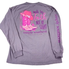 Simply Southern Shirt Women Medium Purple Long Sleeve Cowboy Boots Christian