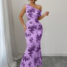 Women's sexy off-shoulder fitted waist elegant printed dress