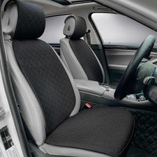 Linen Front Car Seat Covers Breathable Fabric Car Seat Protector Black