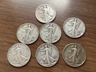 7 walking liberty half dollars: 1917-S, 1937, 1937, 1938, 1941-D, 1943-S, 1945
