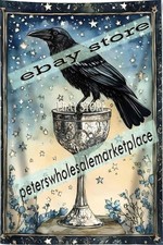 Crow Chalice Tapestry Mystic Moon Offering Egyptian crow omen 39X59 in