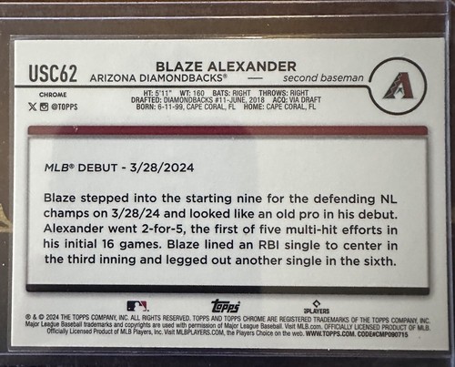 2024 Topps Chrome Update Series - Blaze Alexander #USC62 Aqua Raywave Refractor - Bild 2 von 2