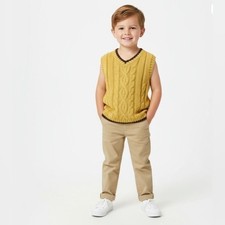 Janie and Jack Sweater Vest Kids Size 4T Yellow Black Trim Preppy Ribbed Layerin